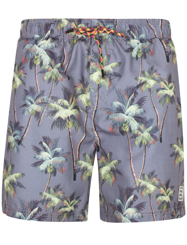 Dara Palm Tree Scene Print Swim Shorts In Navy - Tokyo Laundry