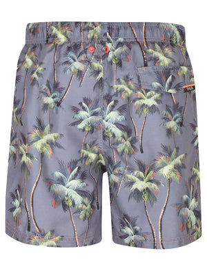 Dara Palm Tree Scene Print Swim Shorts In Navy - Tokyo Laundry