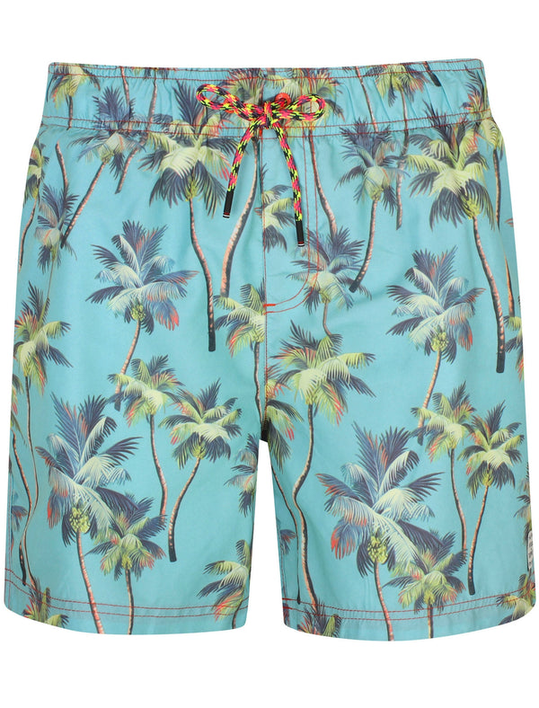 Dara Palm Tree Scene Print Swim Shorts In Turquoise - Tokyo Laundry