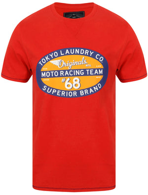 Daytona Racing Motif Cotton T-Shirt In Formula One Red - Tokyo Laundry