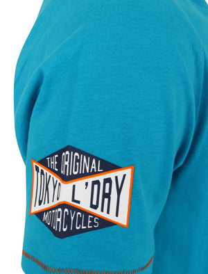 Daytona Racing Motif Cotton T-Shirt In Hawaiian Ocean - Tokyo Laundry