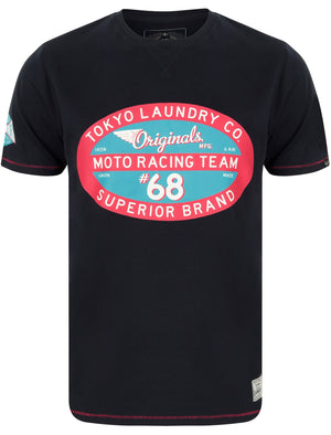 Daytona Racing Motif Cotton T-Shirt In Iris Navy - Tokyo Laundry