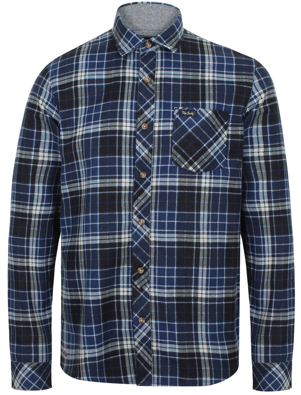 Denshaw Checked Cotton Flannel Shirt In Blue Depths - Tokyo Laundry