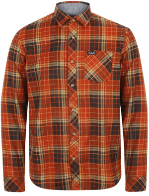 Denshaw Checked Cotton Flannel Shirt In Deep Rust - Tokyo Laundry