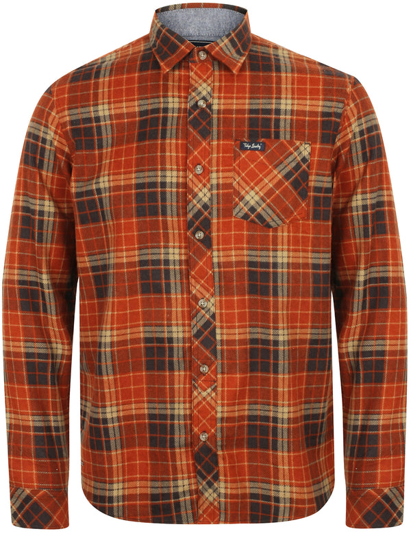 Denshaw Checked Cotton Flannel Shirt In Deep Rust - Tokyo Laundry