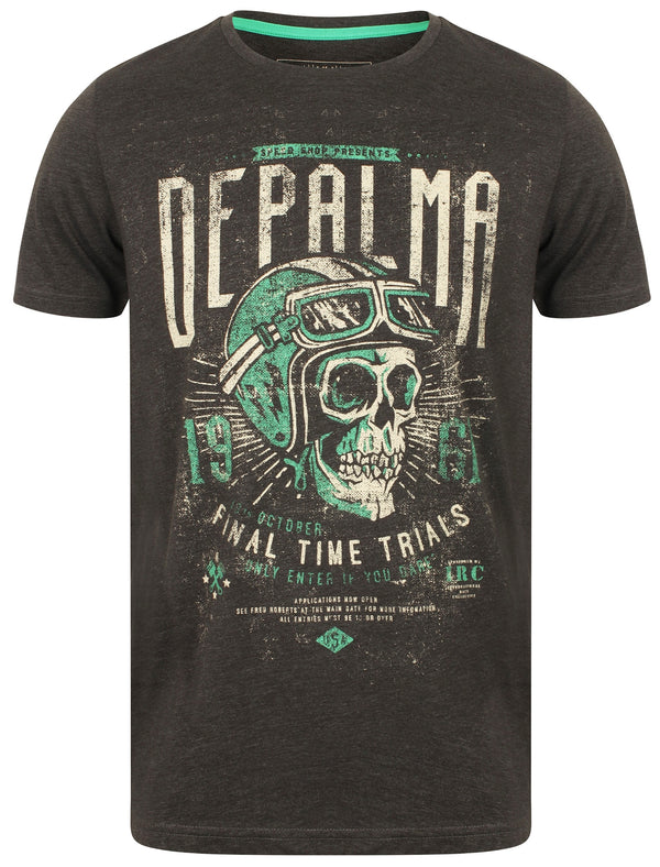 Depalma Motif Cotton Crew Neck T-Shirt In Charcoal Marl - Tokyo Laundry