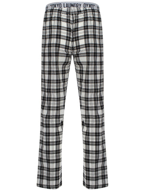 Men's printed drawcord checked black lounge bottoms - Tokyo Laundry