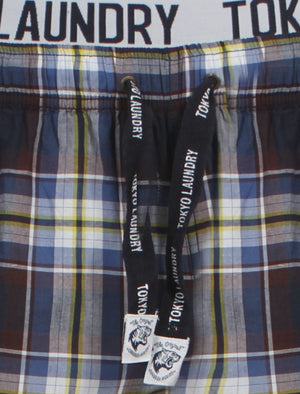 Men's printed drawcord checked cobalt lounge bottoms - Tokyo Laundry