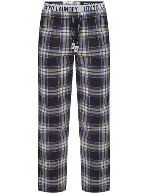Men's printed drawcord checked cobalt lounge bottoms - Tokyo Laundry