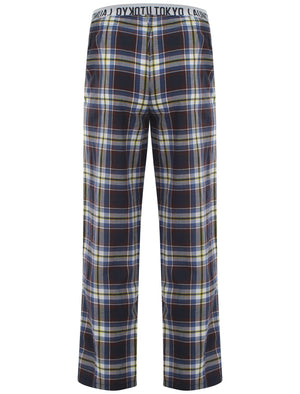 Men's printed drawcord checked cobalt lounge bottoms - Tokyo Laundry