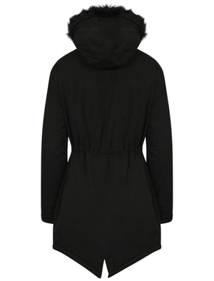 Dinah Fur Trim Hooded Parka Jacket in Black - Tokyo Laundry
