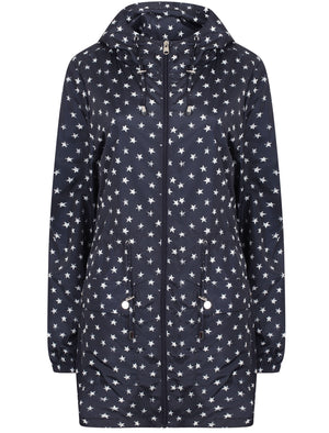 Womens Star Print Hooded Rain Coat In Peacoat Black - Tokyo Laundry