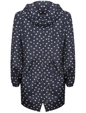 Womens Star Print Hooded Rain Coat In Peacoat Black - Tokyo Laundry