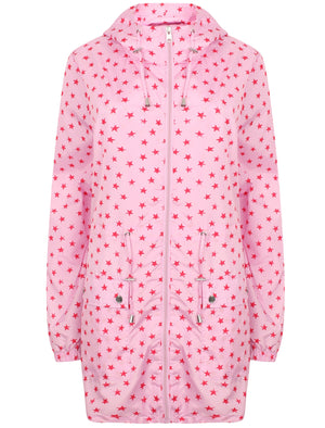 Womens Star Print Hooded Rain Coat In Pink - Tokyo Laundry