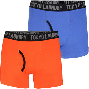 Dunton (2 Pack) Boxer Shorts Set in Blue / Fire Orange - Tokyo Laundry