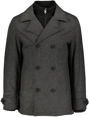 Duval Herringbone Double Breasted Pea Coat In Grey Oxford - Toyo Laundry