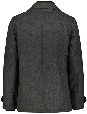 Duval Herringbone Double Breasted Pea Coat In Grey Oxford - Toyo Laundry