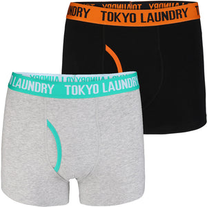 Earlham (2 Pack) Boxer Shorts Set in Russet Orange / Green - Tokyo Laundry