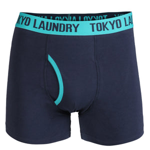Earlstoke (2 Pack) Striped Boxer Shorts Set in Blue / Virdian Green - Tokyo Laundry