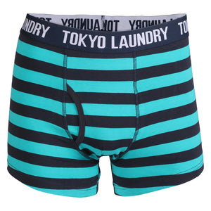 Earlstoke (2 Pack) Striped Boxer Shorts Set in Blue / Virdian Green - Tokyo Laundry