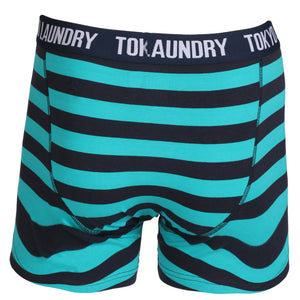 Earlstoke (2 Pack) Striped Boxer Shorts Set in Blue / Virdian Green - Tokyo Laundry