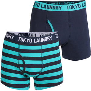Earlstoke (2 Pack) Striped Boxer Shorts Set in Blue / Virdian Green - Tokyo Laundry