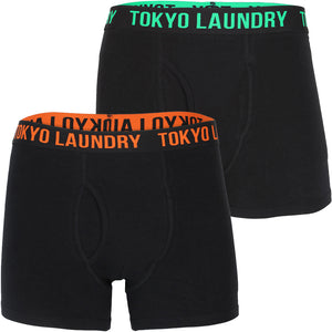 Ebson (2 Pack) Boxer Shorts Set in Green / Russet Orange - Tokyo Laundry