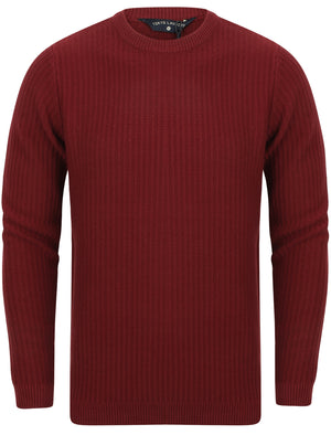 Edison Ribbed Crew Neck Cotton Knit Jumper In Oxblood - Tokyo Laundry