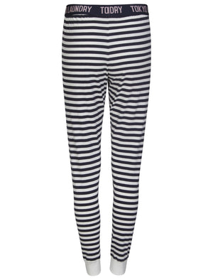 Elise Striped Printed Cotton Lounge Pants in White / Navy - Tokyo Laundry