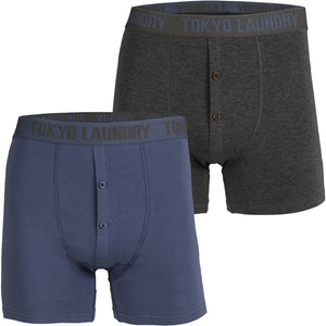 Ellerman (2 Pack) Boxer Shorts Set in Dark Grey Marl / Indigo - Tokyo Laundry