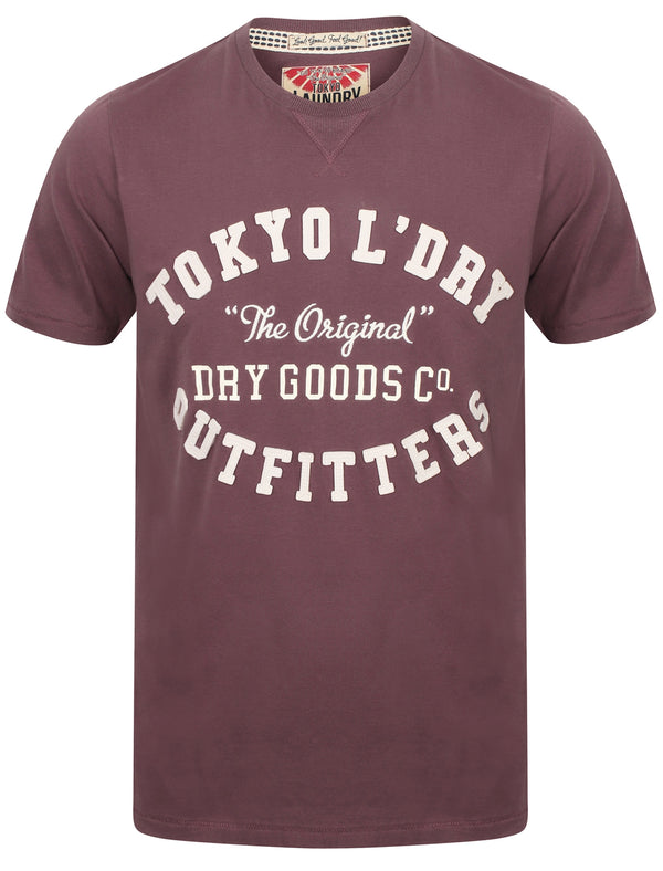 Mens Applique Cotton T-Shirt In Black Plum - Tokyo Laundry