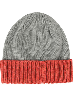 Madeline Contrast Turn Up Beanie Hat in Coral - Tokyo Laundry