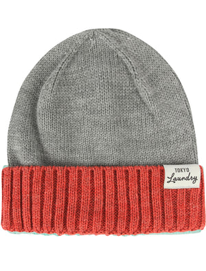 Madeline Contrast Turn Up Beanie Hat in Coral - Tokyo Laundry