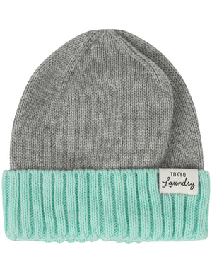 Madeline Contrast Turn Up Beanie Hat in Light Mint Green - Tokyo Laundry