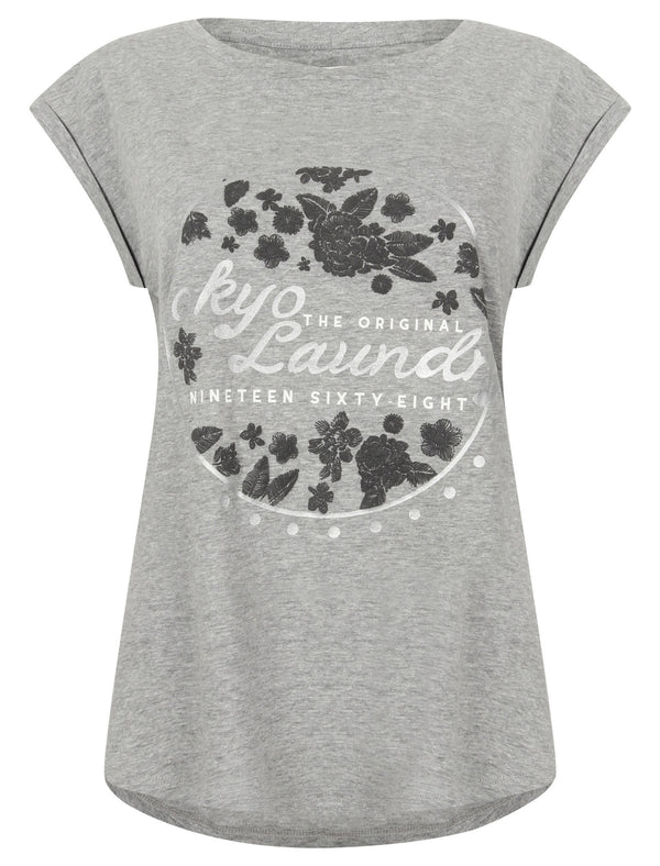 Emia Cotton T-Shirt with Turn-Up Sleeves In Light Grey Marl - Tokyo Laundry
