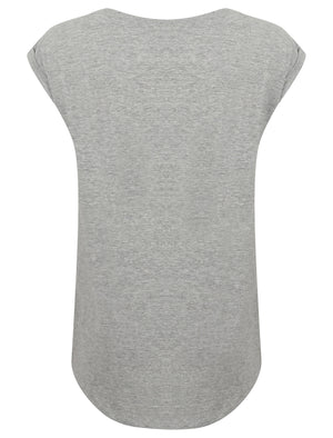 Womens  Cotton T-Shirt with Turn-Up Sleeves In Light Grey Marl - Tokyo Laundry