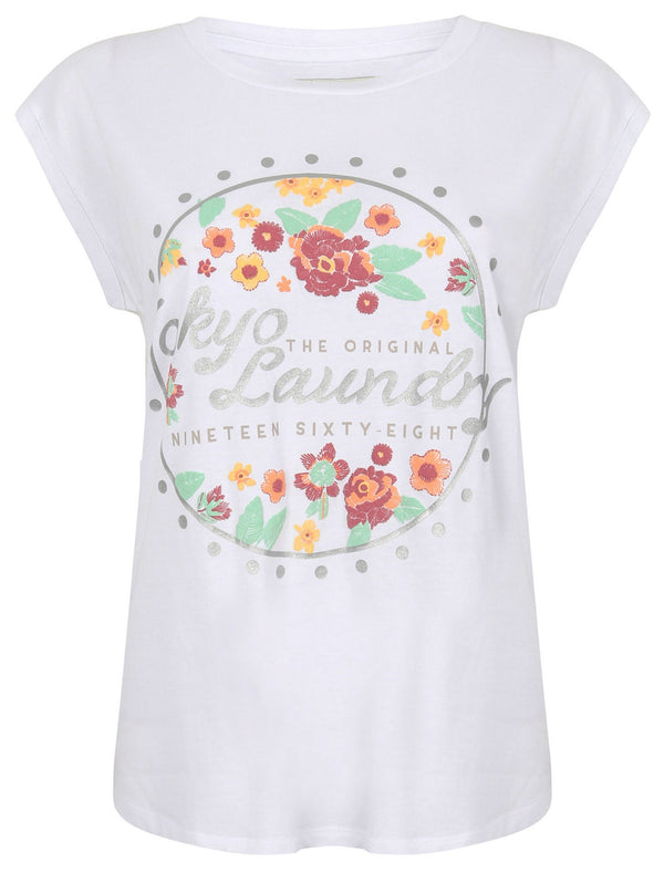 Womens Cotton T-Shirt with Turn-Up Sleeves In Optic White - Tokyo Laundry