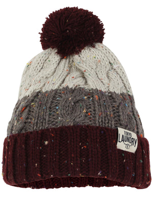 Enstone Cable Knit Bobble Hat in Oxblood / Rope Nep - Tokyo Laundry