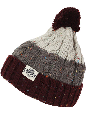 Enstone Cable Knit Bobble Hat in Oxblood / Rope Nep - Tokyo Laundry