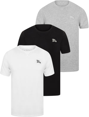 Essentials (3 Pack) Crew Neck Cotton T-Shirts In Jet Black / Bright White / Light Grey Marl - Tokyo Laundry
