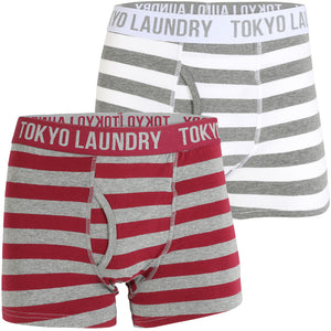 Esterbrooke (2 Pack) Striped Boxer Shorts Set in Grey Marl / White - Tokyo Laundry