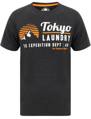 Etherow Motif Cotton Jersey T-Shirt In Dark Charcoal Marl - Tokyo Laundry