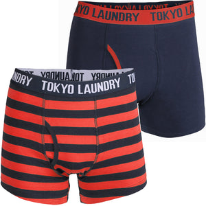Etty (2 Pack) Striped Boxer Shorts Set in Paprika / Navy - Tokyo Laundry