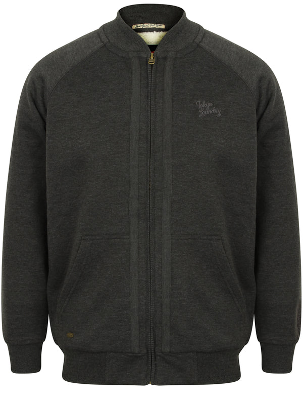 Ezio Jersey Borg Lined Bomber Jacket in Charcoal Marl - Tokyo Laundry