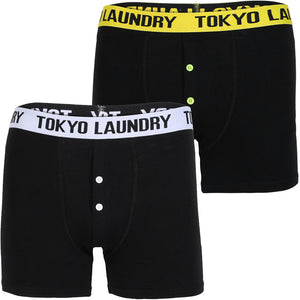 Fairbairn (2 Pack) Boxer Shorts Set in White / Yellow Iris - Tokyo Laundry