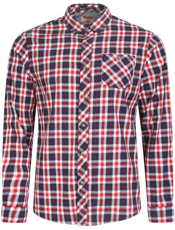 Fallon Cotton Twill Checked Shirt in Tango Red - Tokyo Laundry