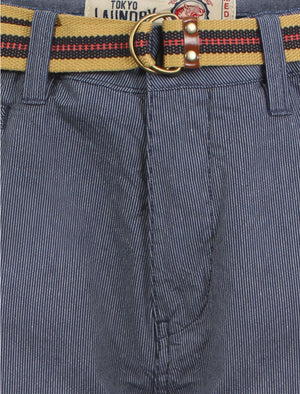 Farag Belted Shorts in Blue/White Stripe - Tokyo Laundry