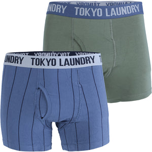 Fenwick (2 Pack) Striped Boxer Shorts Set in Khaki / Indigo - Tokyo Laundry