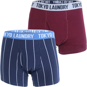Fenwick (2 Pack) Striped Boxer Shorts Set in Oxblood / Navy - Tokyo Laundry