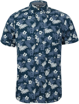 Fermont Tropic Floral Print Short Sleeve Shirt In Sailor Blue - Tokyo Laundry